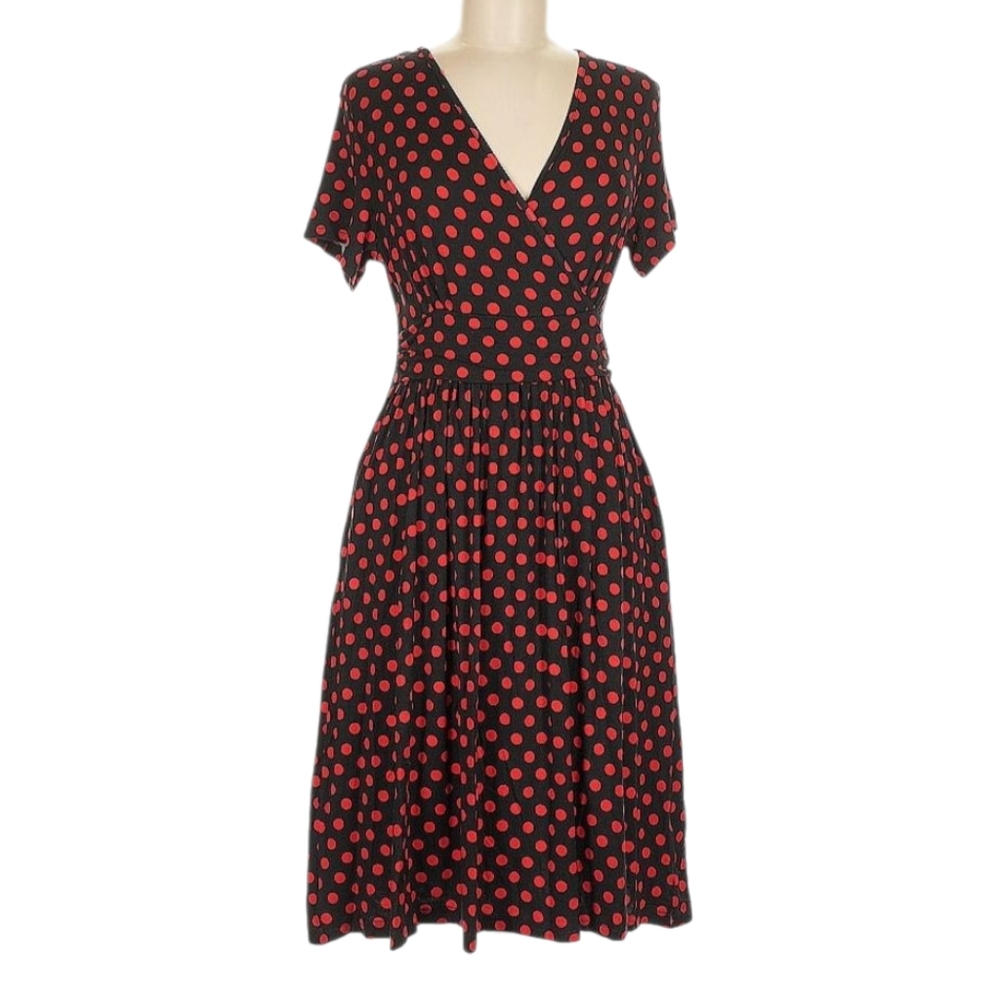 Retro Black & Red Polka Dot Dress – Size Medium